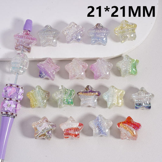 Rainbow Starlight Galaxy Star Shiny Glitter Acrylic Beads 21*21MM Random Colors