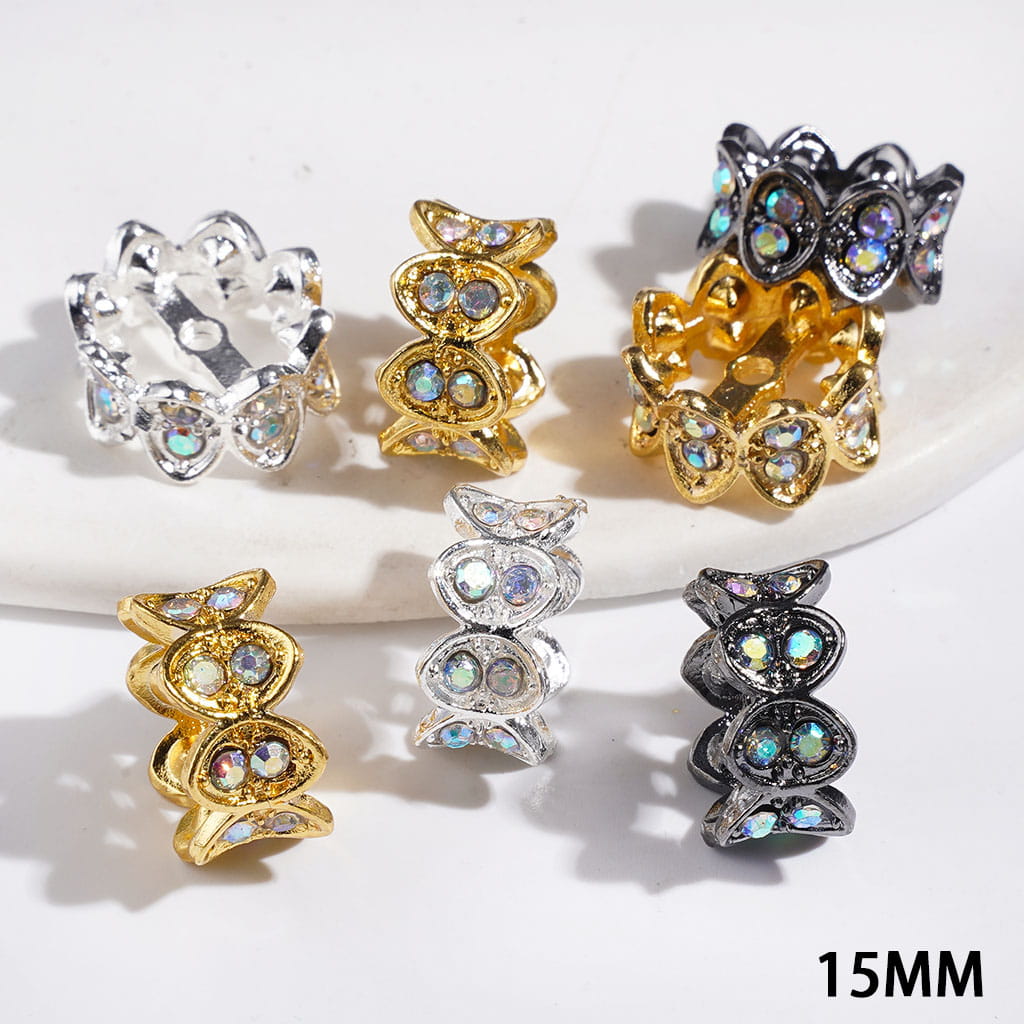 Elegant Crown Design with Sparkling AB Rhinestones Metal Spacer Beads, 15MM, Multicolor, Fits 14MM Beads
