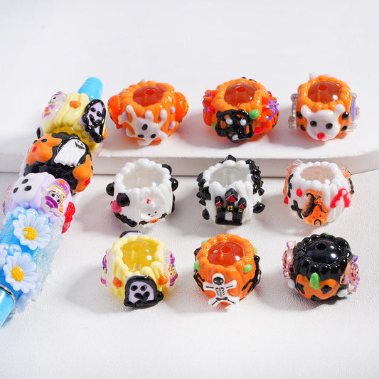 Hand Painted Acrylic Beads Halloween Series with Ghosts, Pumpkins & Stars 20*15MM, Random Mix