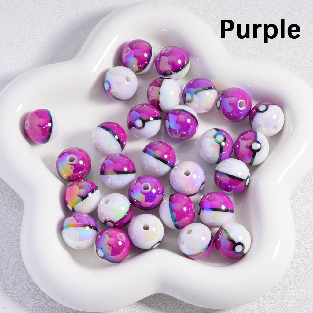 Glossy Acrylic Beads Poke Ball Design Japanese Anime Theme 16MM Solid Color