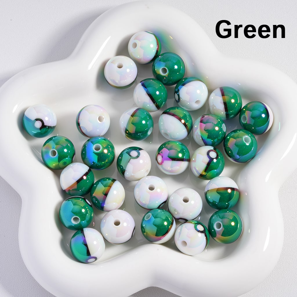 Glossy Acrylic Beads Poke Ball Design Japanese Anime Theme 16MM Solid Color