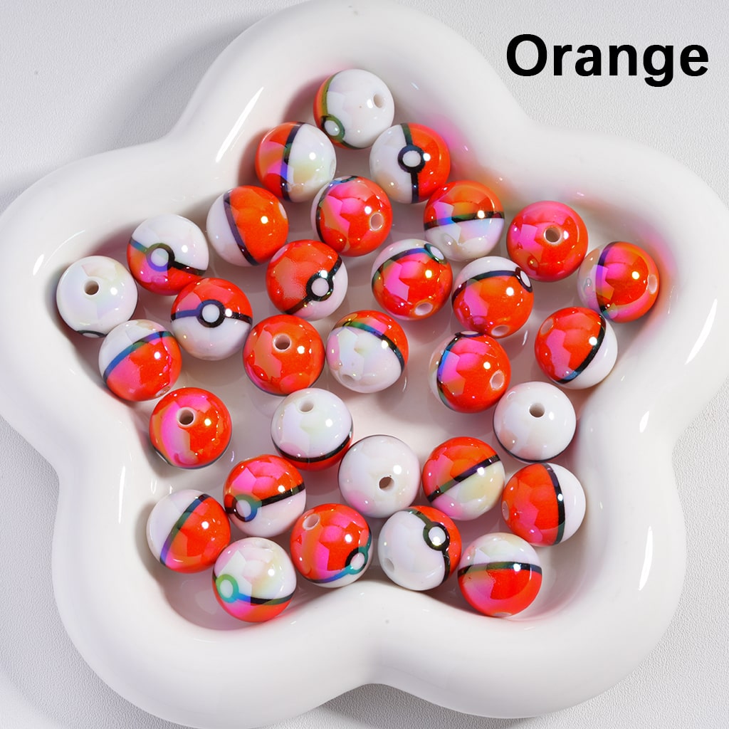 Glossy Acrylic Beads Poke Ball Design Japanese Anime Theme 16MM Solid Color