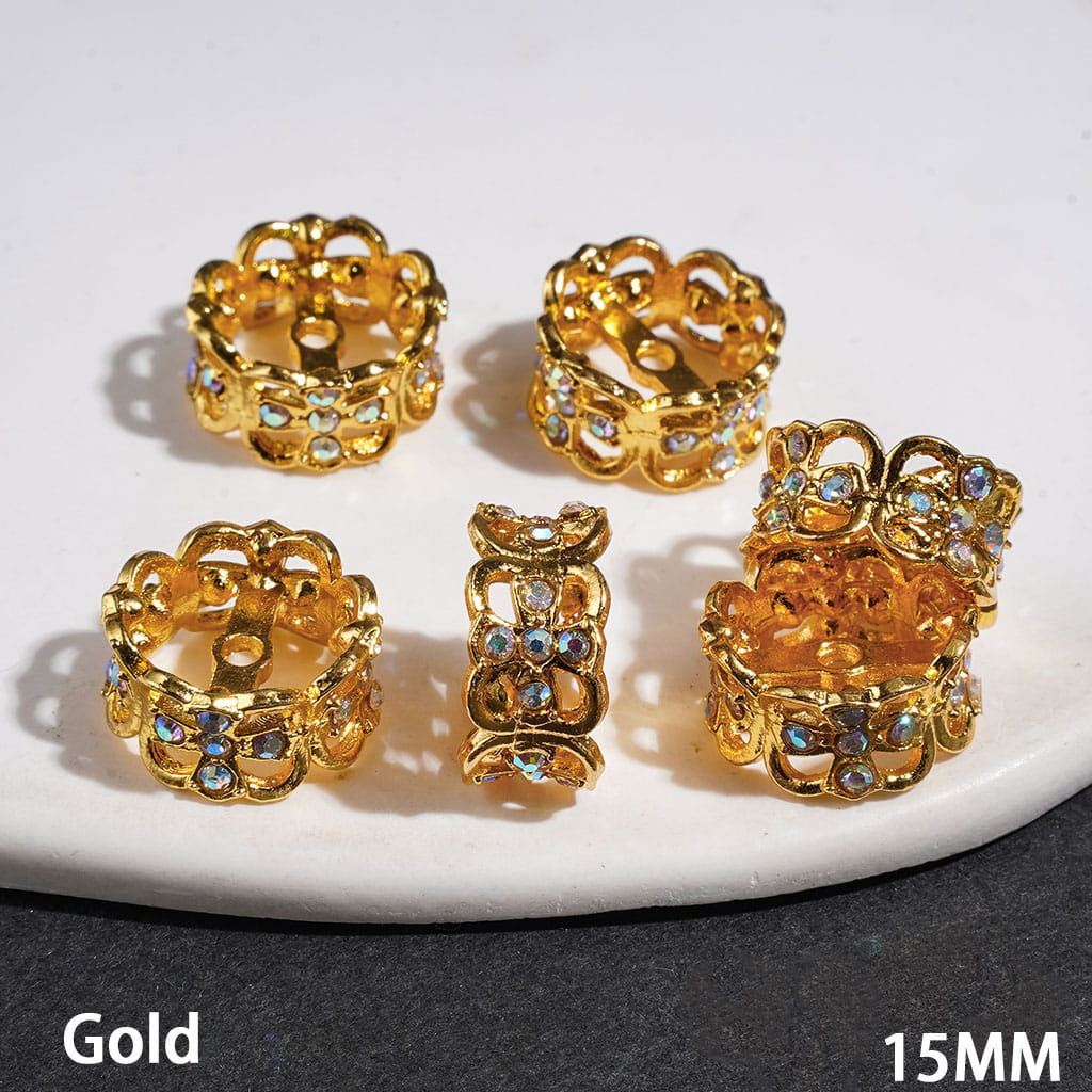 Lucky Four-Leaf Clover with Sparkling AB Rhinestones Metal Bead Cap Cages, 15MM, Multicolor, Fits 14MM Beads