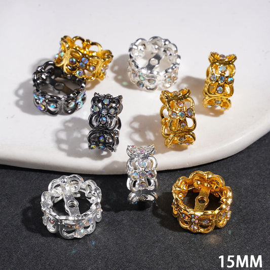 Lucky Four-Leaf Clover with Sparkling AB Rhinestones Metal Bead Cap Cages, 15MM, Multicolor, Fits 14MM Beads