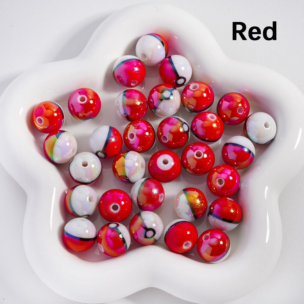 Glossy Acrylic Beads Poke Ball Design Japanese Anime Theme 16MM Solid Color
