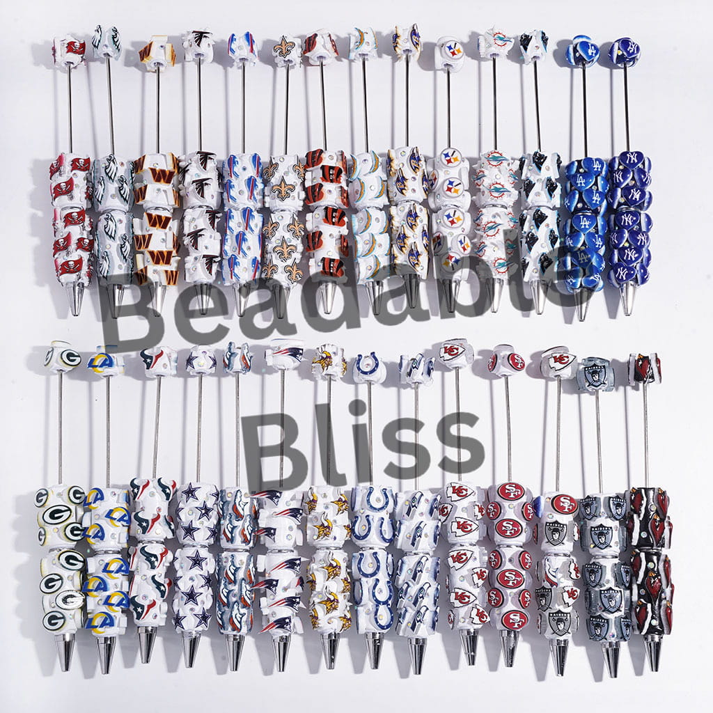 Beadable Clay Pens with American Baseball and Football Team Series and AB Rhinestones