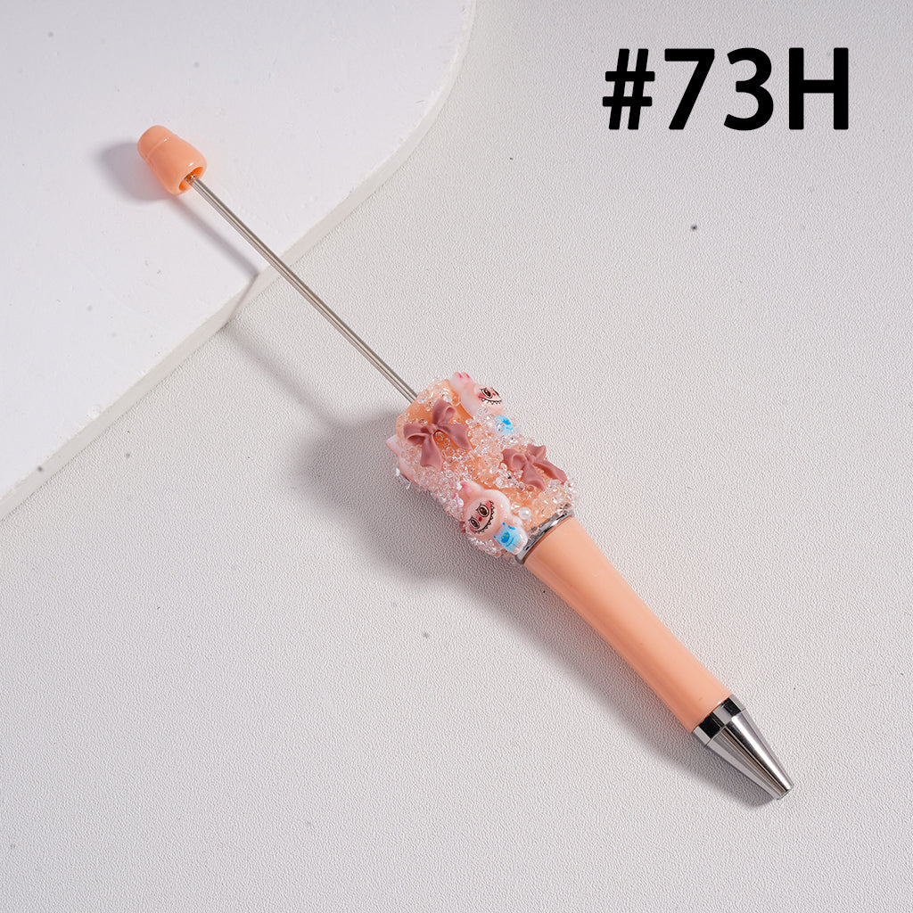 Beadable Pen with Cute Collectible  Monster Doll Pop Mar Glitter Bowtie Shiny Pearls Clear Sugar in Solid Color