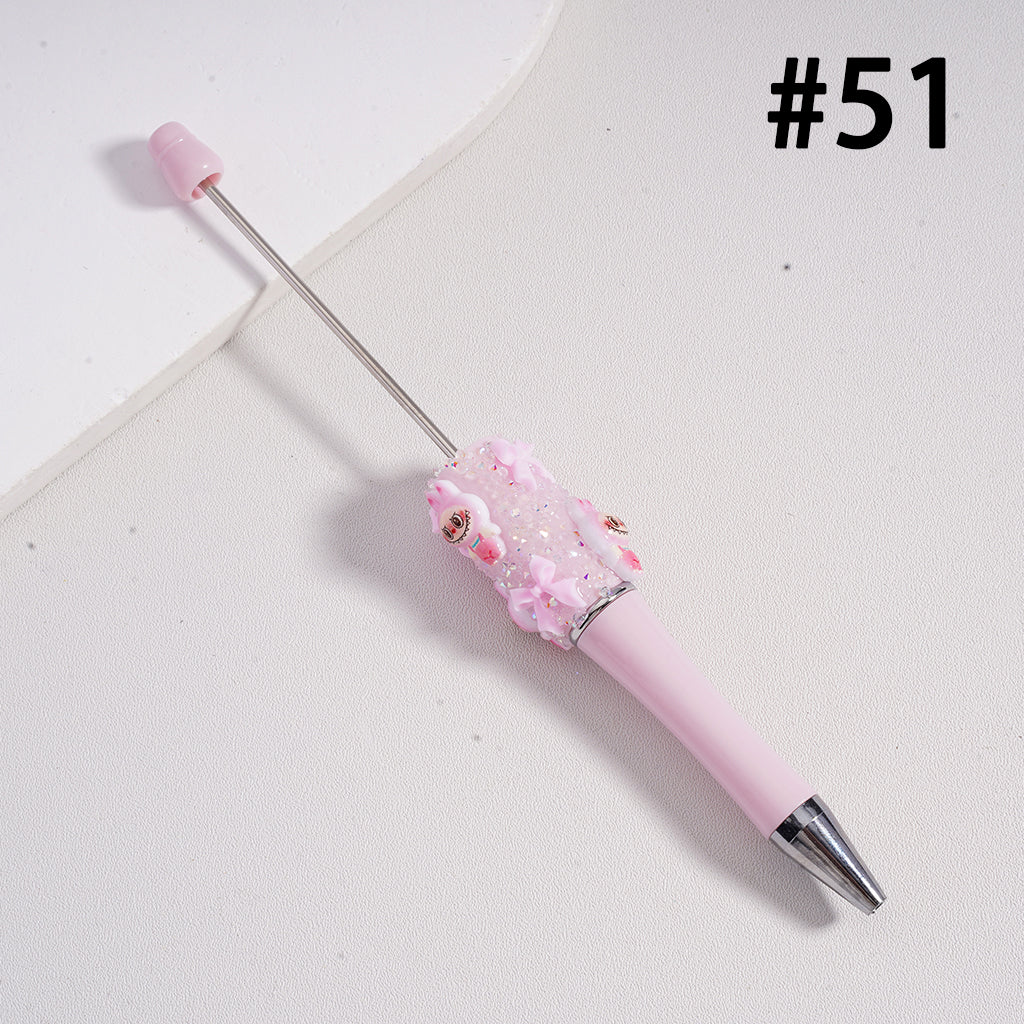 Beadable Pen with Cute Collectible  Monster Doll Pop Mar Glitter Bowtie Shiny Pearls Clear Sugar in Solid Color