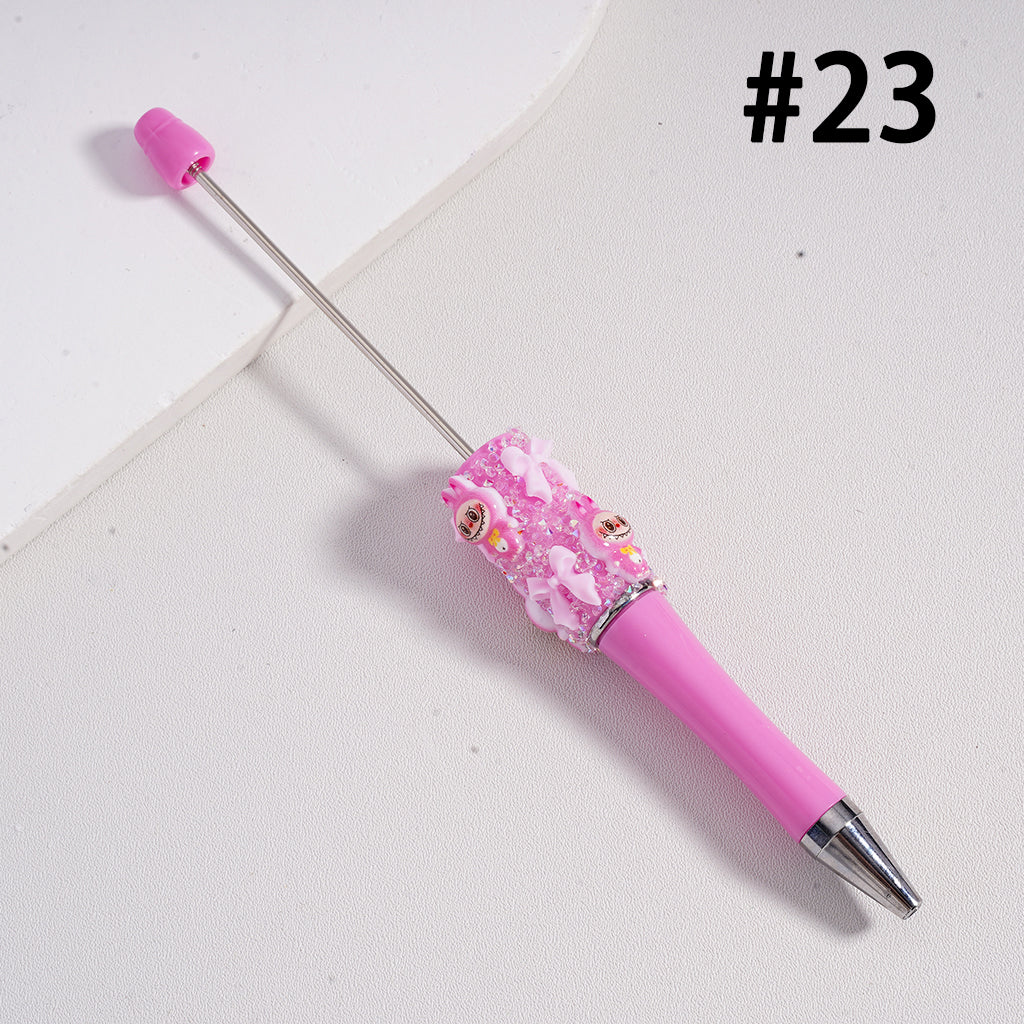 Beadable Pen with Cute Collectible  Monster Doll Pop Mar Glitter Bowtie Shiny Pearls Clear Sugar in Solid Color
