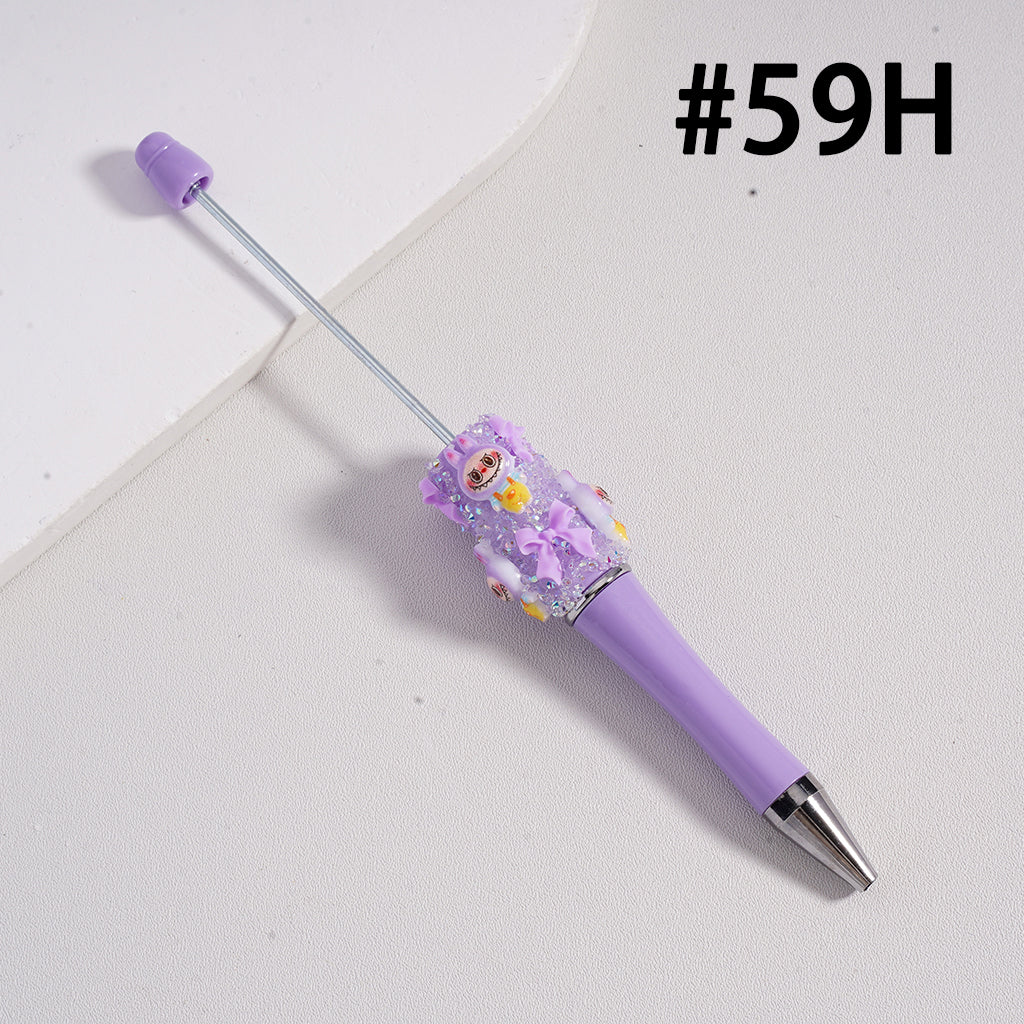 Beadable Pen with Cute Collectible  Monster Doll Pop Mar Glitter Bowtie Shiny Pearls Clear Sugar in Solid Color