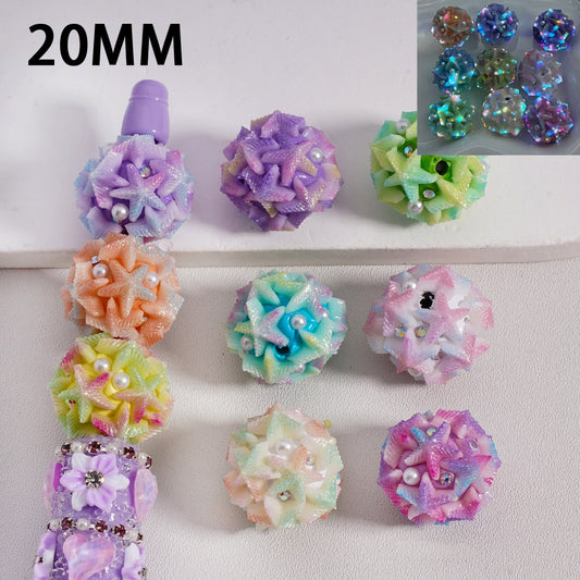 Luminous Starfish Star & Flower Pearl Glitter, AB Rhinestones, Shiny Clay Beads 20MM Multicolor Mix