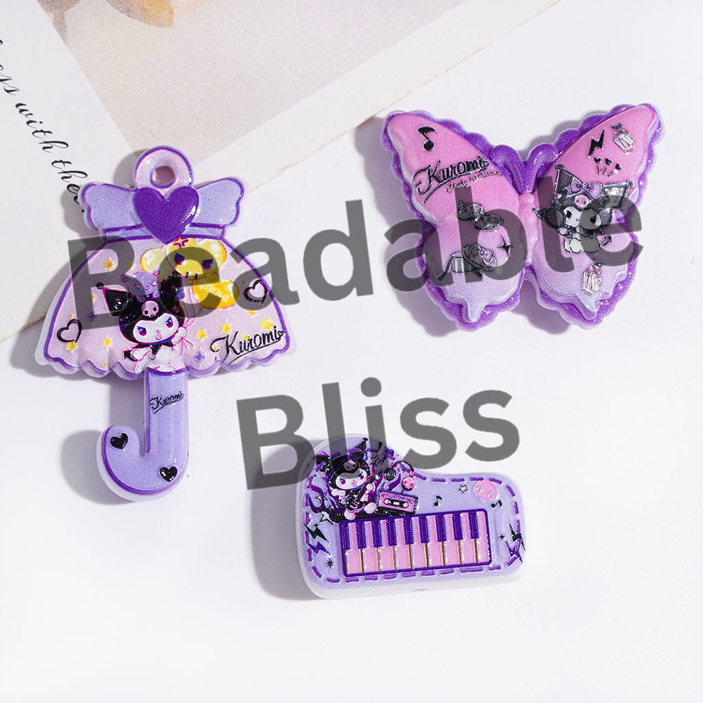 Purple Style Evil Girl Character Acrylic Beads and Pendants, Random Mix