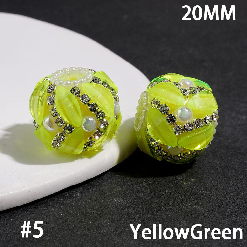 Luxury Leaf Rhinestones & Half Faced Pearls with Clear Rhinestone & White Pearl Chains, Handmade Acrylic Beads, 20MM, Neon Colors Random Mix