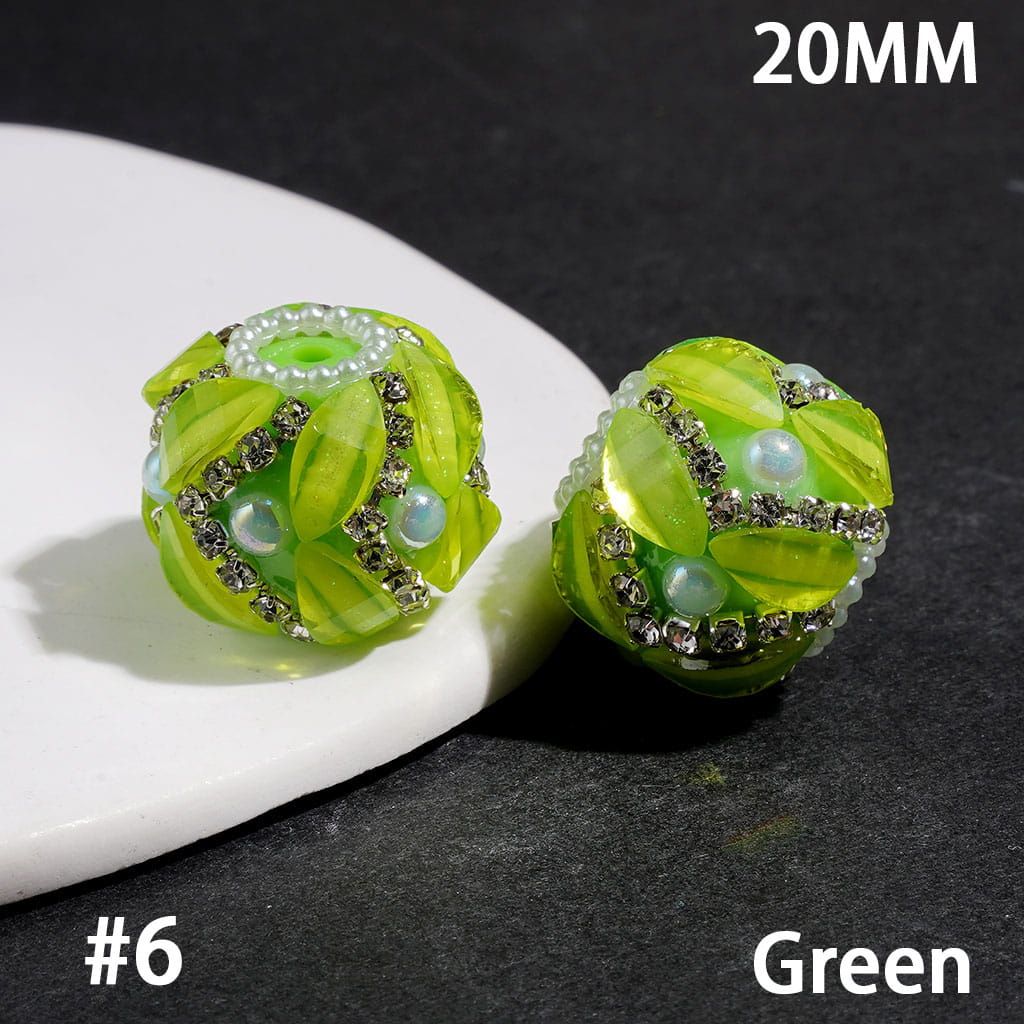 Luxury Leaf Rhinestones & Half Faced Pearls with Clear Rhinestone & White Pearl Chains, Handmade Acrylic Beads, 20MM, Neon Colors Random Mix