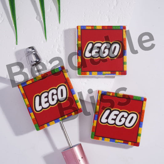 Silicone Focal Beads with Building Block Bricks Pattern, Flat Square Shape