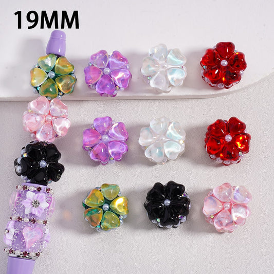 Shiny Heart Flat Round Clay Beads with AB Rhinestones & White Pearls 19mm Multi Color Mix
