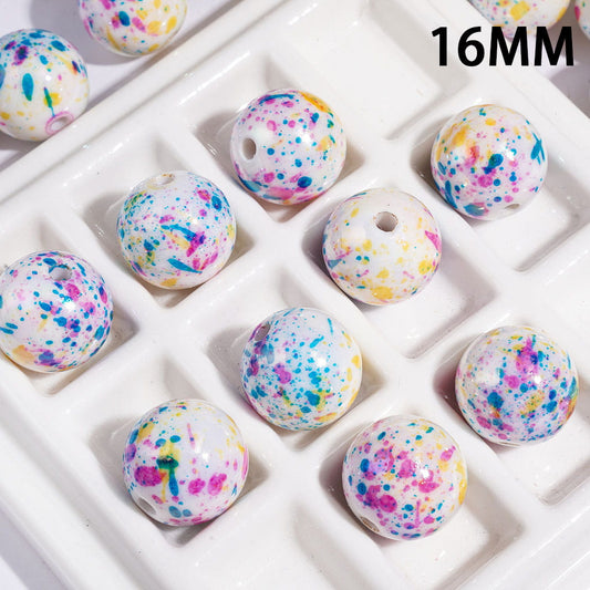 UV Coated Color Splash Paint Splatter Printed Round Acrylic Beads for Bracelets, 16MM, Assorted Colors, Random Mix