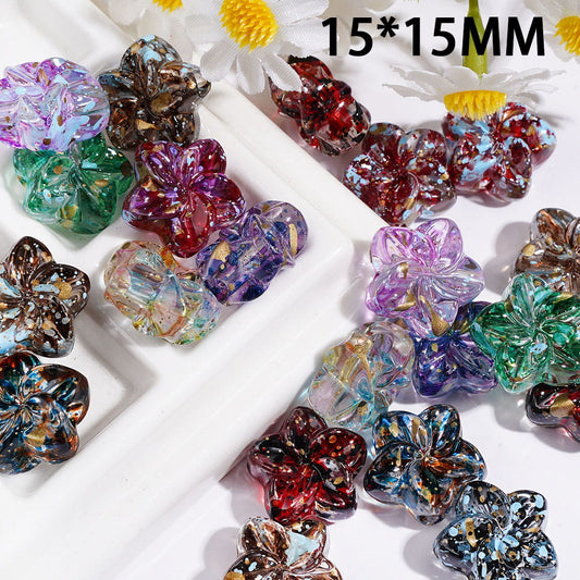Transparent Glitter Plumeria Five-Pointed Star Flower Acrylic Beads, 15×15MM, Assorted Colors, Random Mix