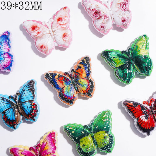 Vibrant Colorful Butterfly-Themed Acrylic Beads, 39*32MM, Assorted Colors, Random Mix