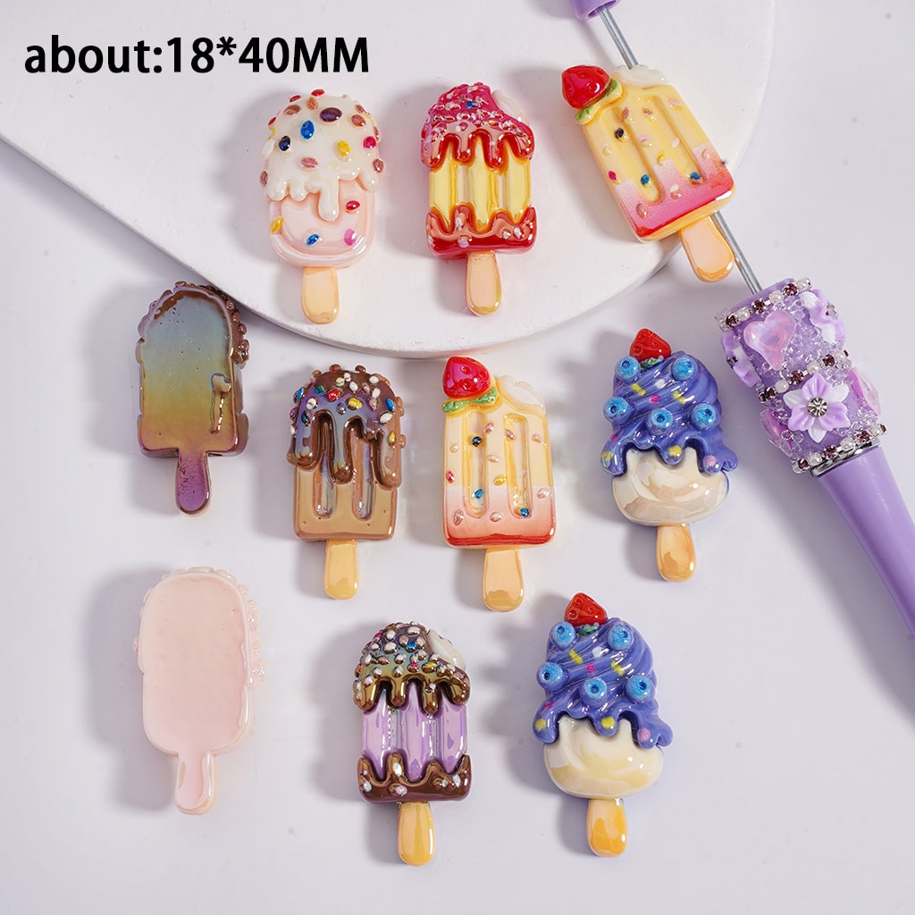 UV Coated Sweet Treat Vibrant Rainbow Ice Cream Stick Acrylic Beads 18*40MM