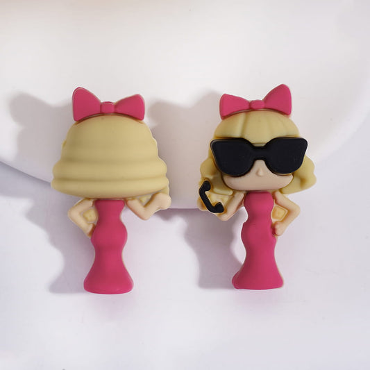 3D Girl Wearing Rose Pink Dress and Sunglasses Silicone Focal Beads
