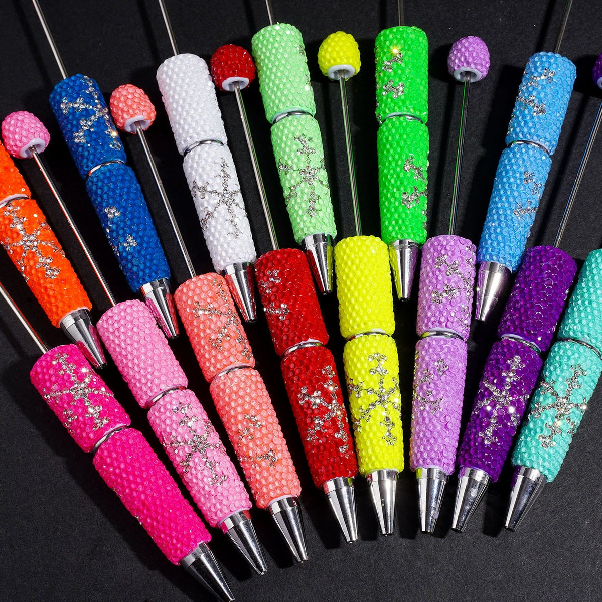 Elegant Snowflake Pattern Rhinestone with Clear Rhinestones Beadable Clay Pens, Multi-Color