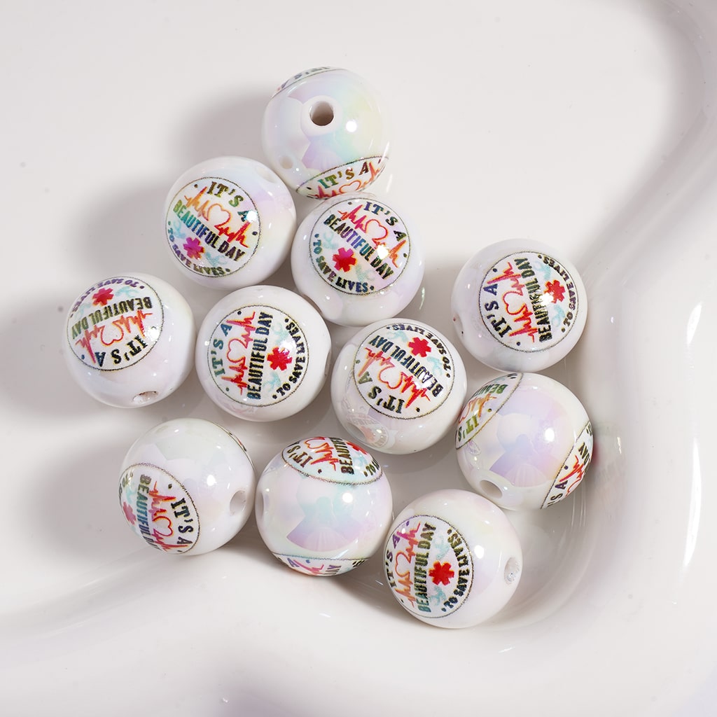 UV Coated White Medical Alert Diabetes Epilepsy Series with UV Finish Acrylic Beads 16mm Round