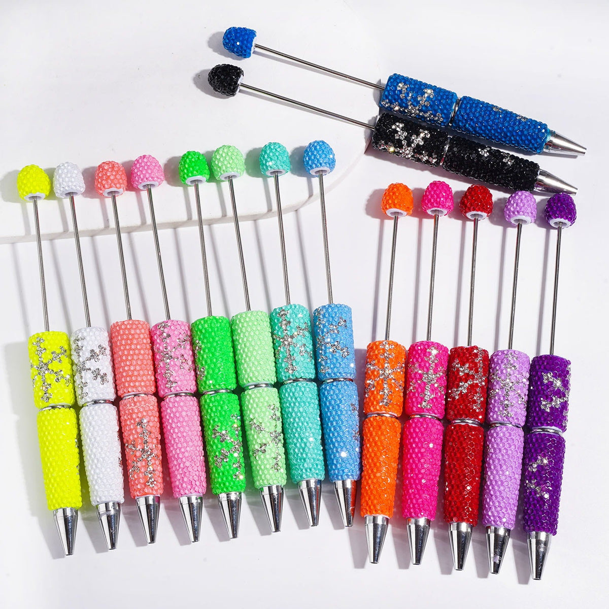 Elegant Snowflake Pattern Rhinestone with Clear Rhinestones Beadable Clay Pens, Multi-Color