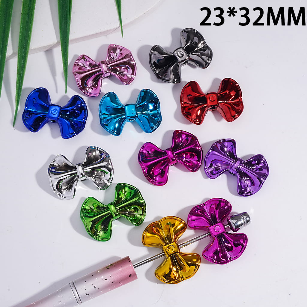 Glossy Bowtie Bowknot in Metallic Colors, Acrylic Beads 23*32MM Random Mix