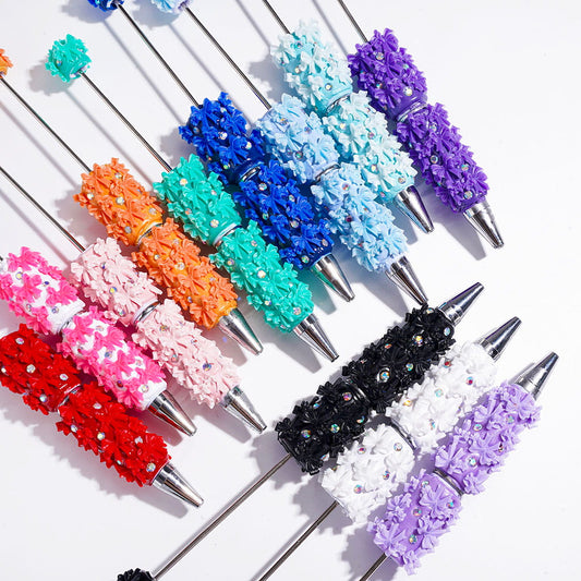 Adorable Double Layered Bowtie Design and Sparkling AB Rhinestones Beadable Clay Pens, Multi-Color