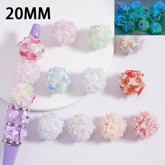 Luminous Glitter Flowers & Butterflies with Pearl Shine Rhinestone, Multi-Color 20MM Clay Beads