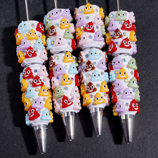 Quirky Diverse Color Humorous Excrement Character with Sparkling AB Rhinestones Beadable Clay Pens