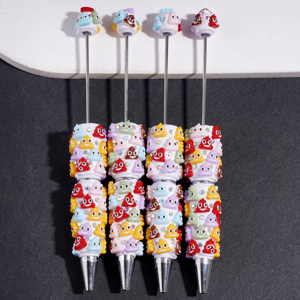 Quirky Diverse Color Humorous Excrement Character with Sparkling AB Rhinestones Beadable Clay Pens