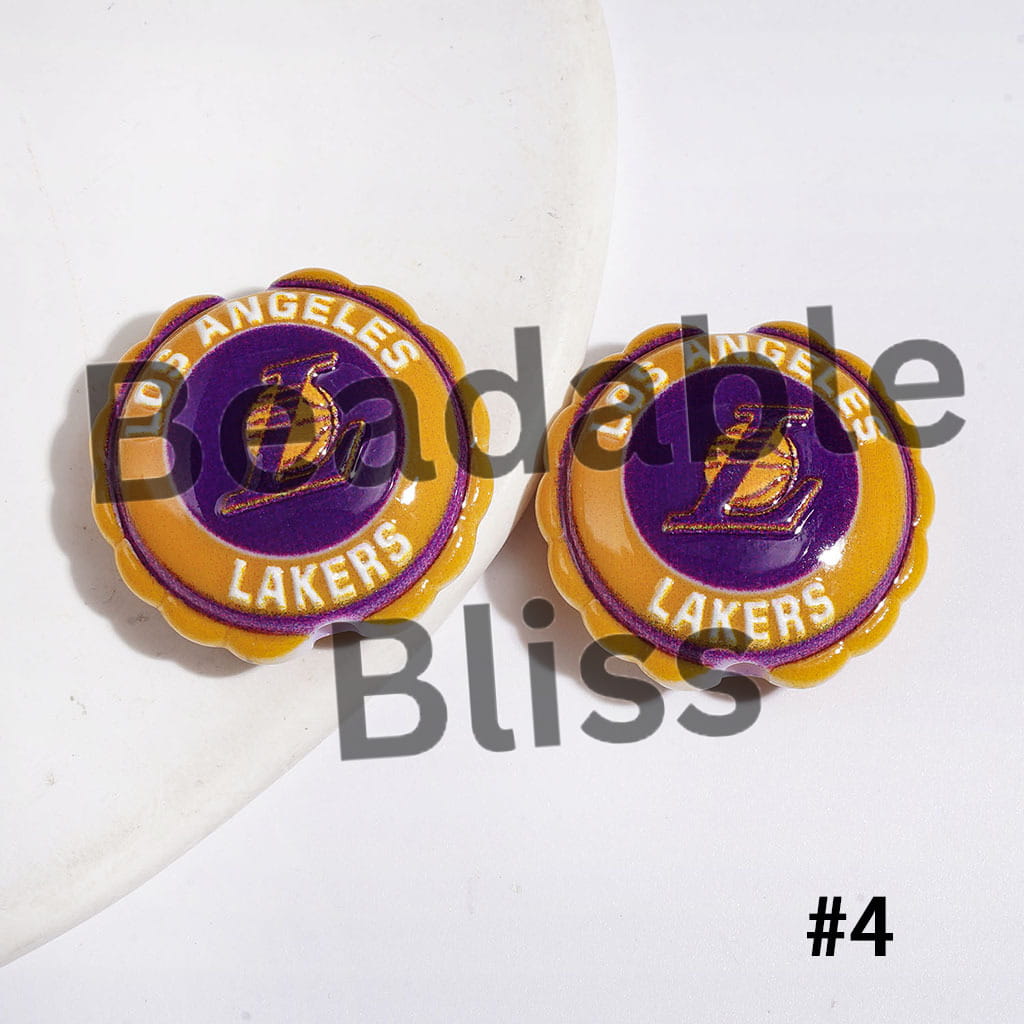 American Basketball Team Series Acrylic Beads, Round Shaped with Wavy Border, 23*25MM