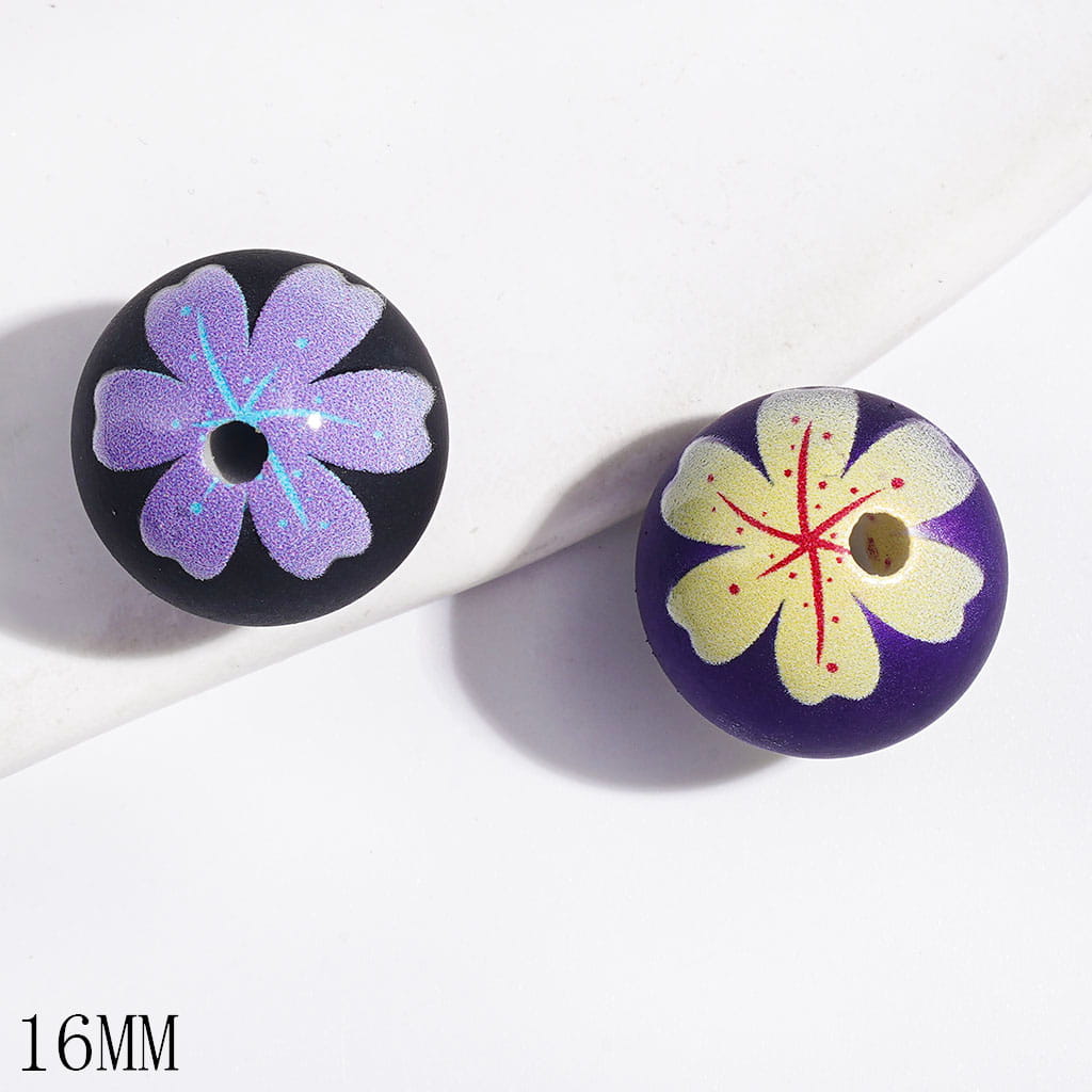 16MM - Acrylic Beads for Bracelets Matte with Sakura Flower, Multi-Color, Random Mix