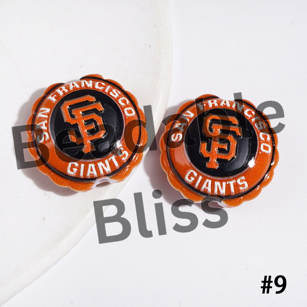 American Baseball Team Series Acrylic Beads, Round Shaped with Wavy Border, 23*25MM