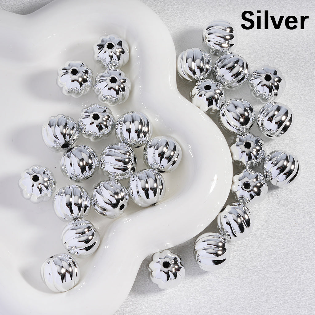 Shiny Halloween Pumpkin Stripe Design Metallic Colors Acrylic Beads 16MM