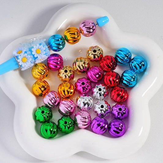 Shiny Halloween Pumpkin Stripe Design Metallic Colors Acrylic Beads 16MM