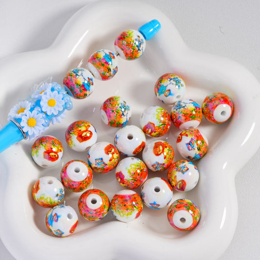 Cute Lion Prints Acrylic Beads 16MM Random Mix