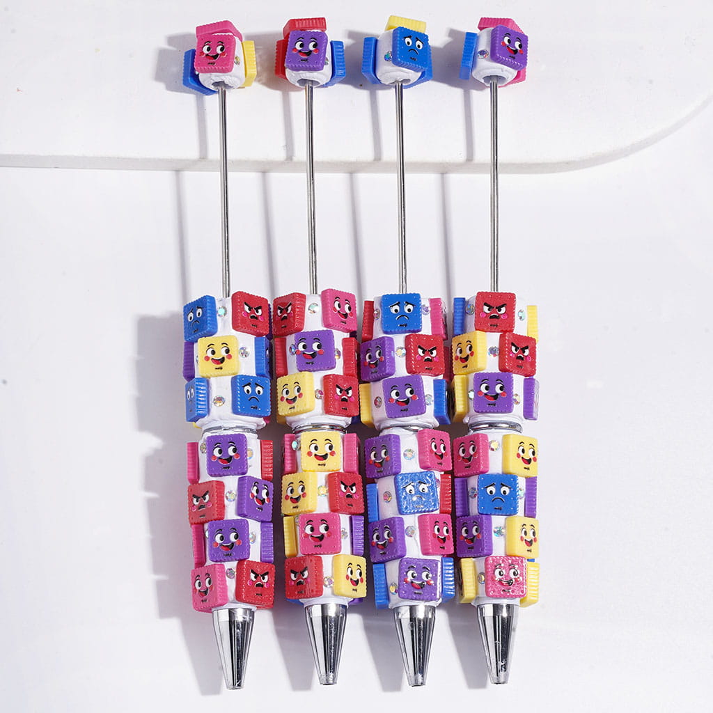 Assorted Colors & Expressive Square Cookie Face Design with Sparkling AB Rhinestones Clay Pens