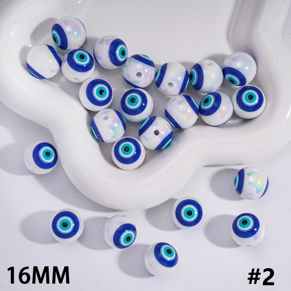 UV Coated Evil Eye Teal & Blue Protective Nazar Round Acrylic Beads 16MM