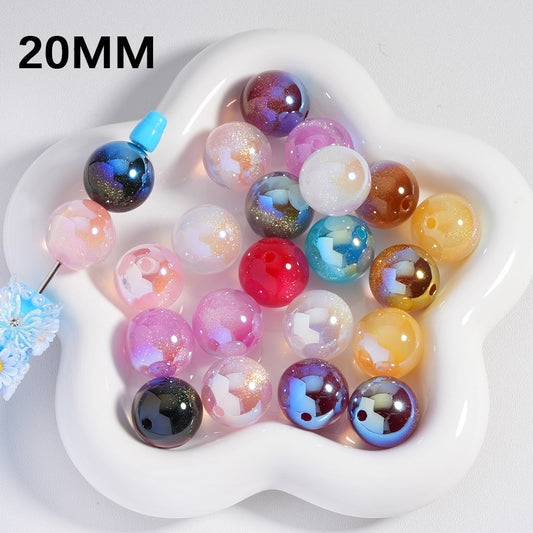 Optical Coating with Glitter Sugar Core Multi-Color Shiny Acrylic Beads 20MM (Single Color Available in 100pcs Bag)