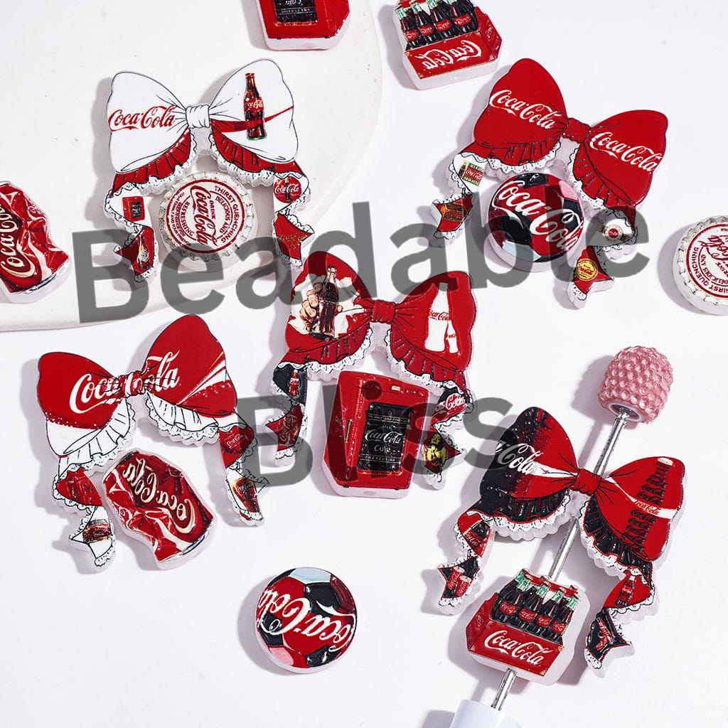 Soda Soft Drink Series Bowtie and Various Tiny Decoration Piece Collection Set Acrylic Beads, Random Mix