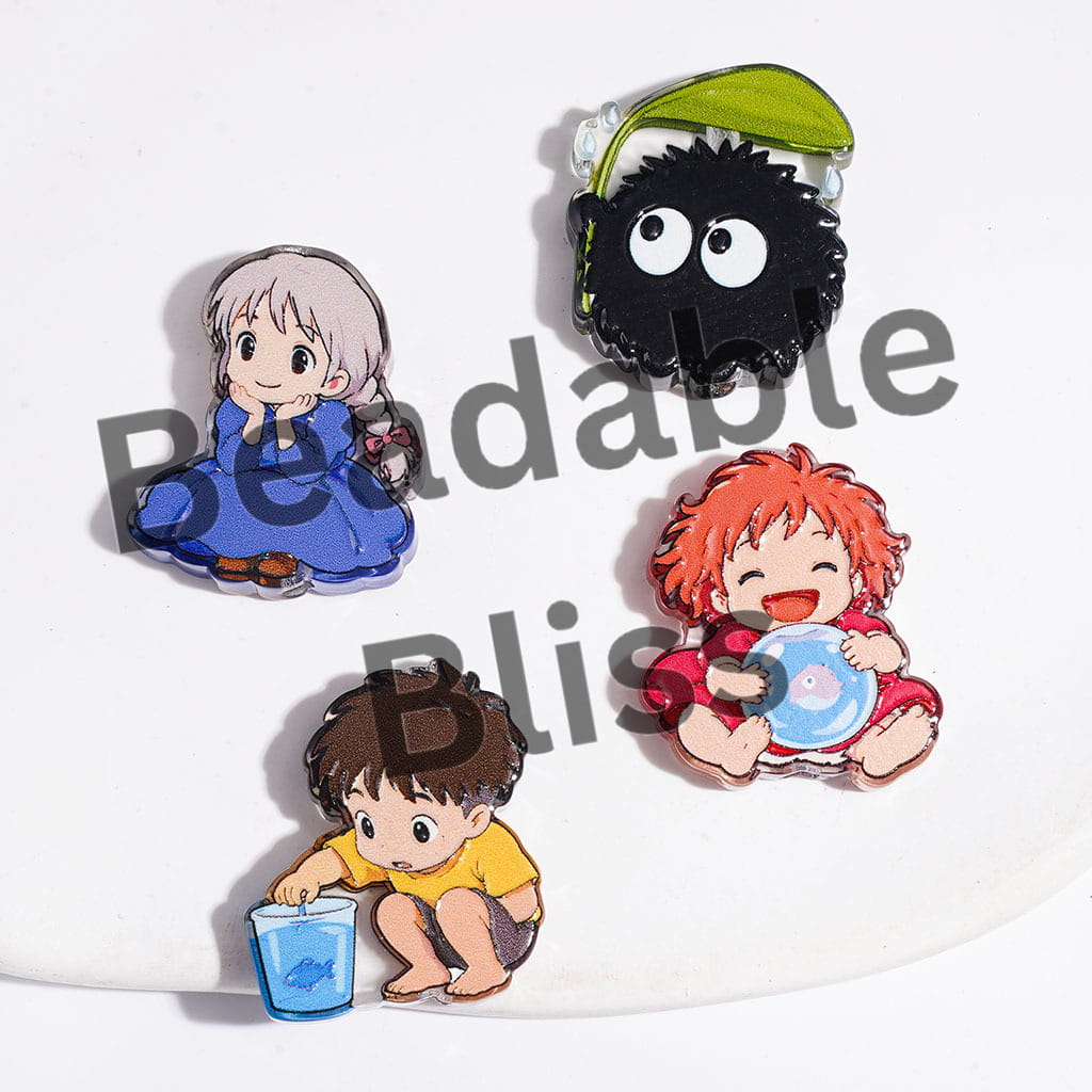 Acrylic Beads Japanese Anime Boy and Girl Characters Series, Semi-Clear, Random Mix