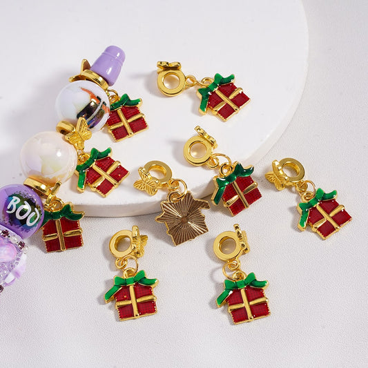 Gold Alloy Bail Beads with Butterfly and Christmas Gift Box Alloy Pendants and Charms