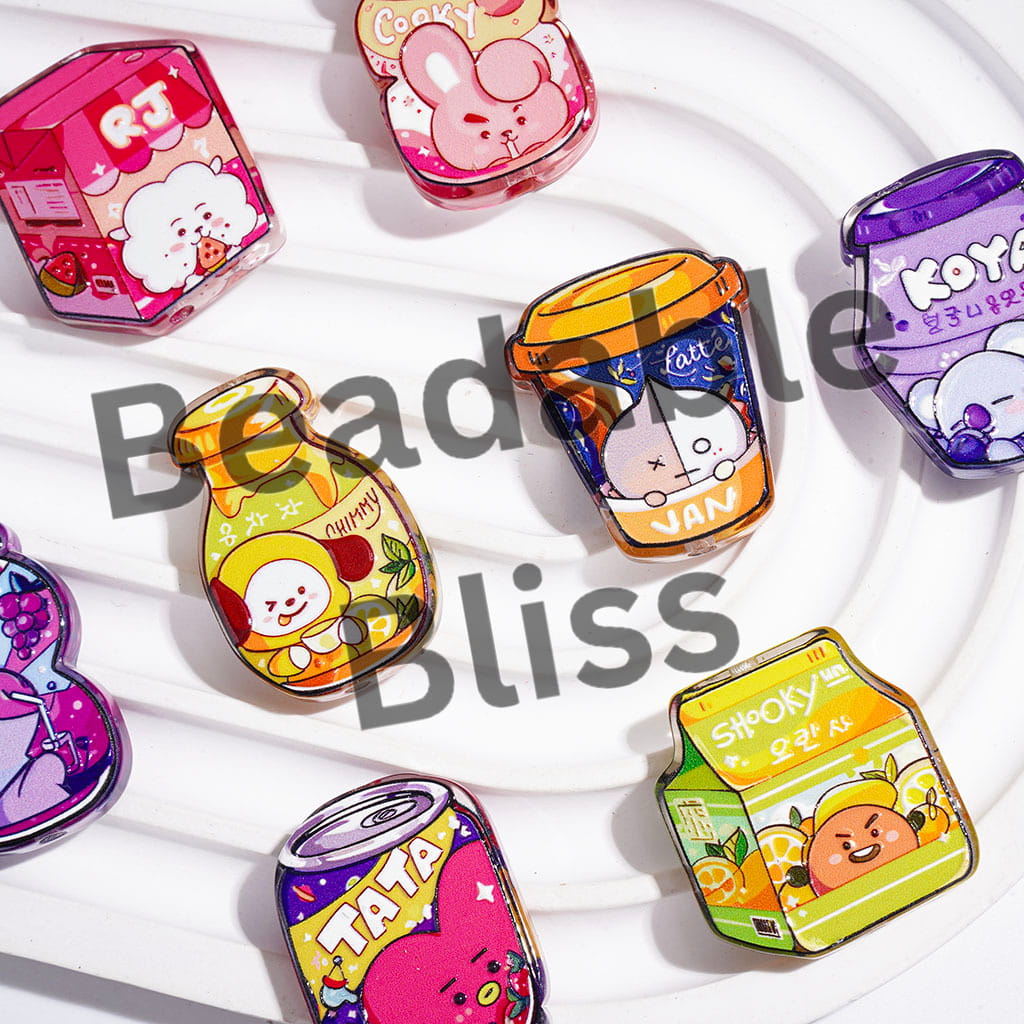 Acrylic Beads Various Beverages in Korea Boy Group Theme, Semi-Clear, Random Mix