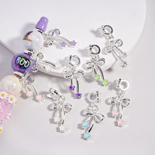 Silver Alloy Bail Beads with Butterfly, Bowtie & Multi‑Color Star Charms Random Mix