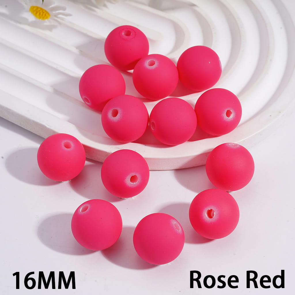 Matte Rubber Touch Paint Round in Neon Colors, Acrylic Beads for Bracelets 16MM