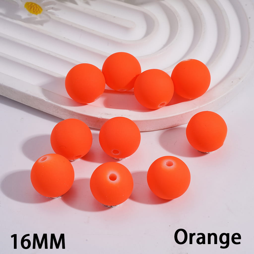 Matte Rubber Touch Paint Round in Neon Colors, Acrylic Beads for Bracelets 16MM