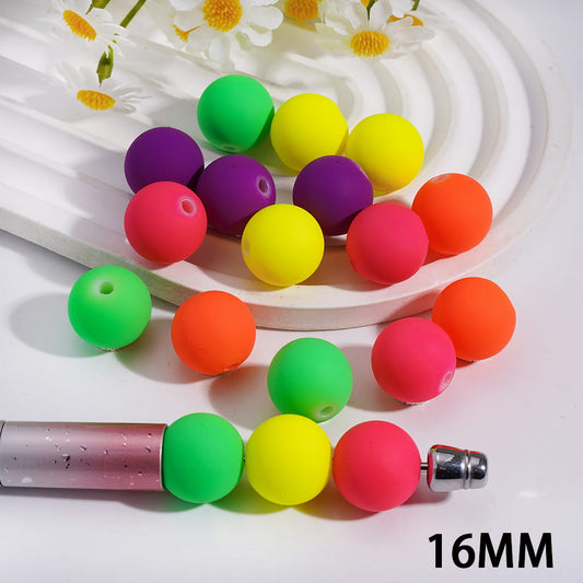 Matte Rubber Touch Paint Round in Neon Colors, Acrylic Beads for Bracelets 16MM